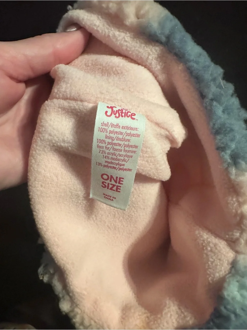 Justice Pink & Light Blue Faux Fur Pom Sherpa Beanie